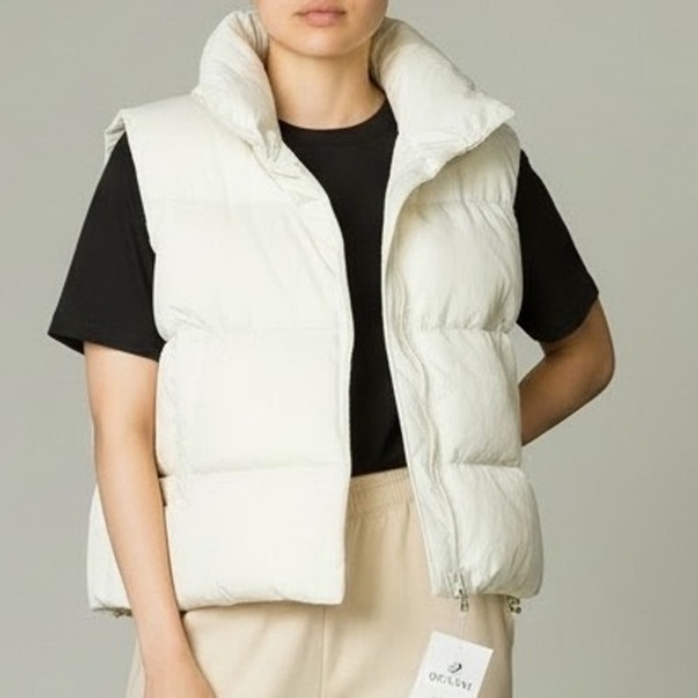 QIESANI Womens Puffer‎ Vest XXL Cream Collared Sleeveless Zip Up Jacket gorpcore